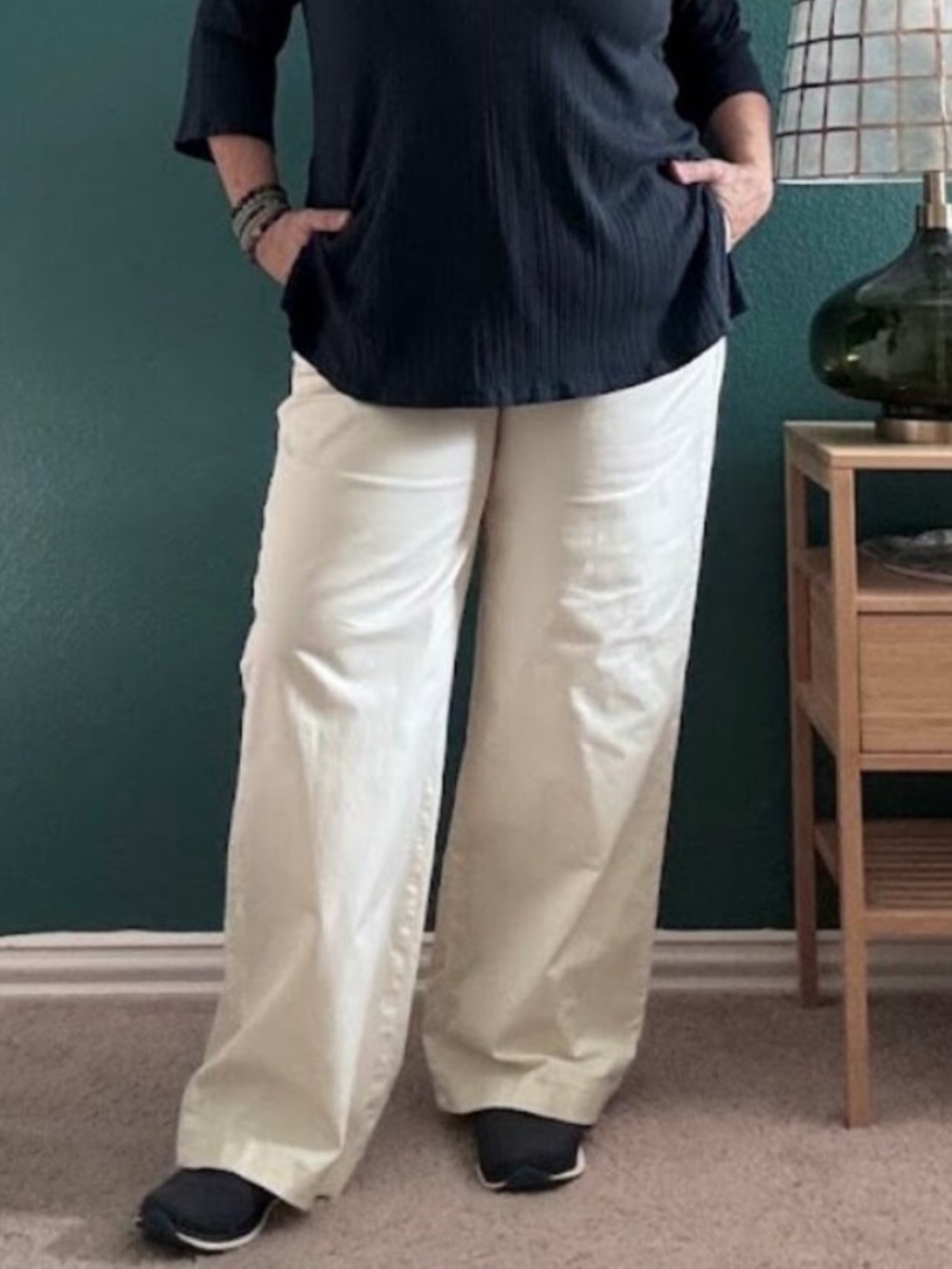 J. Peterman Cream Cotton Stretch High Rise Wide Leg Trousers Pants 18